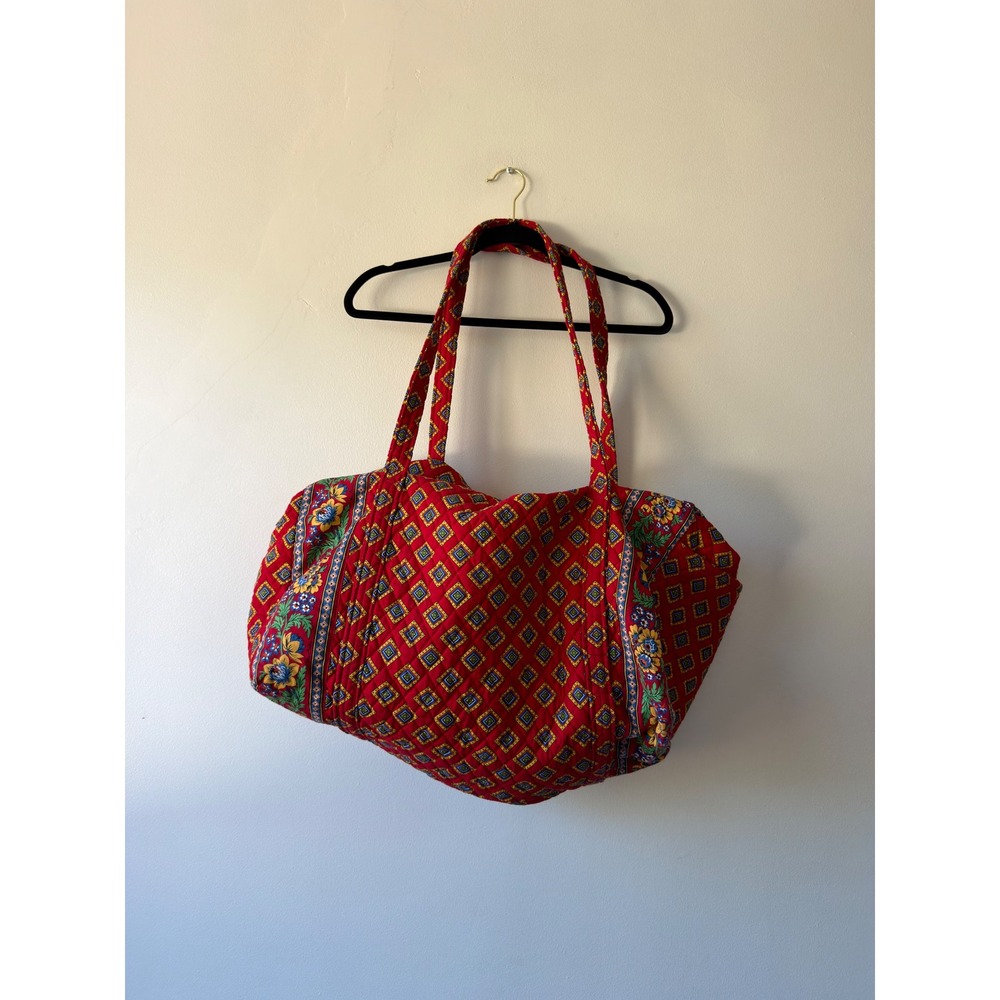 Vera Bradley Villa Red Floral Quilted Duffel Travel Bag
